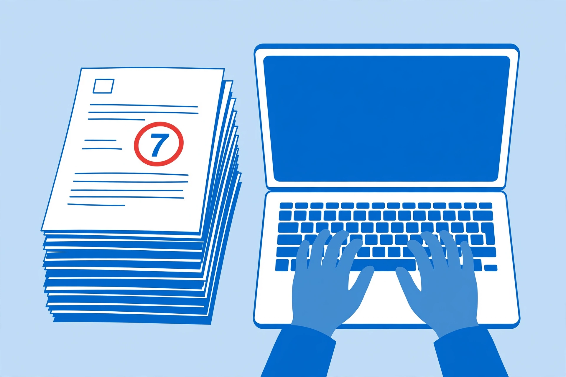 Hands re-typing invoice line items into a laptop